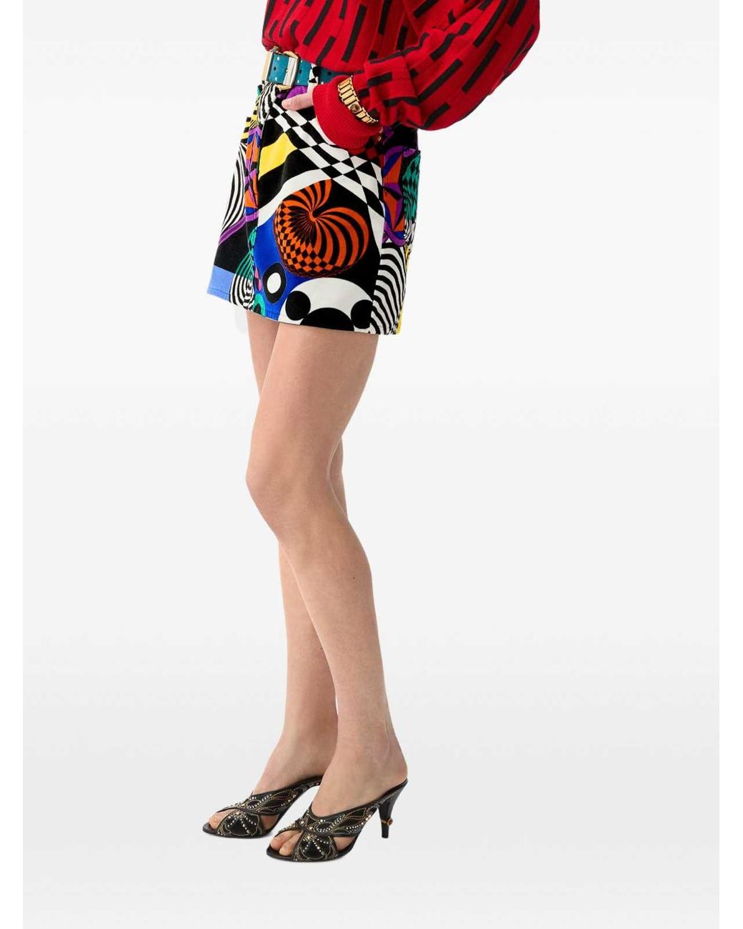 Versace Multicolor Teatro Velvet Mini Skirt With Medusa Buttons