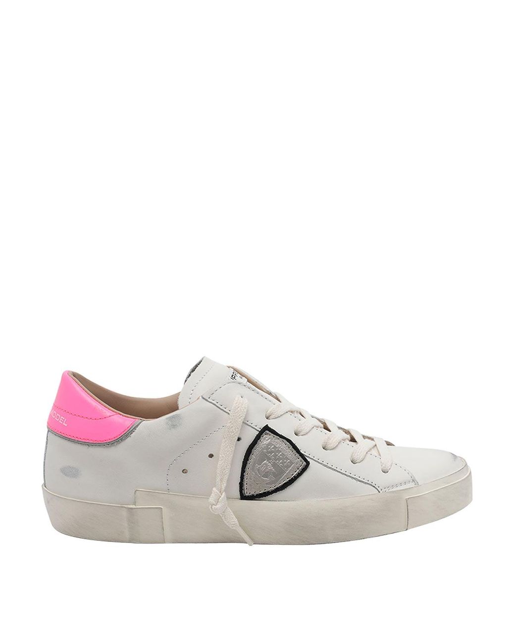 Philippe Model White Prsx Bicolour Low-Top Calfskin Trainers With Shield Logo