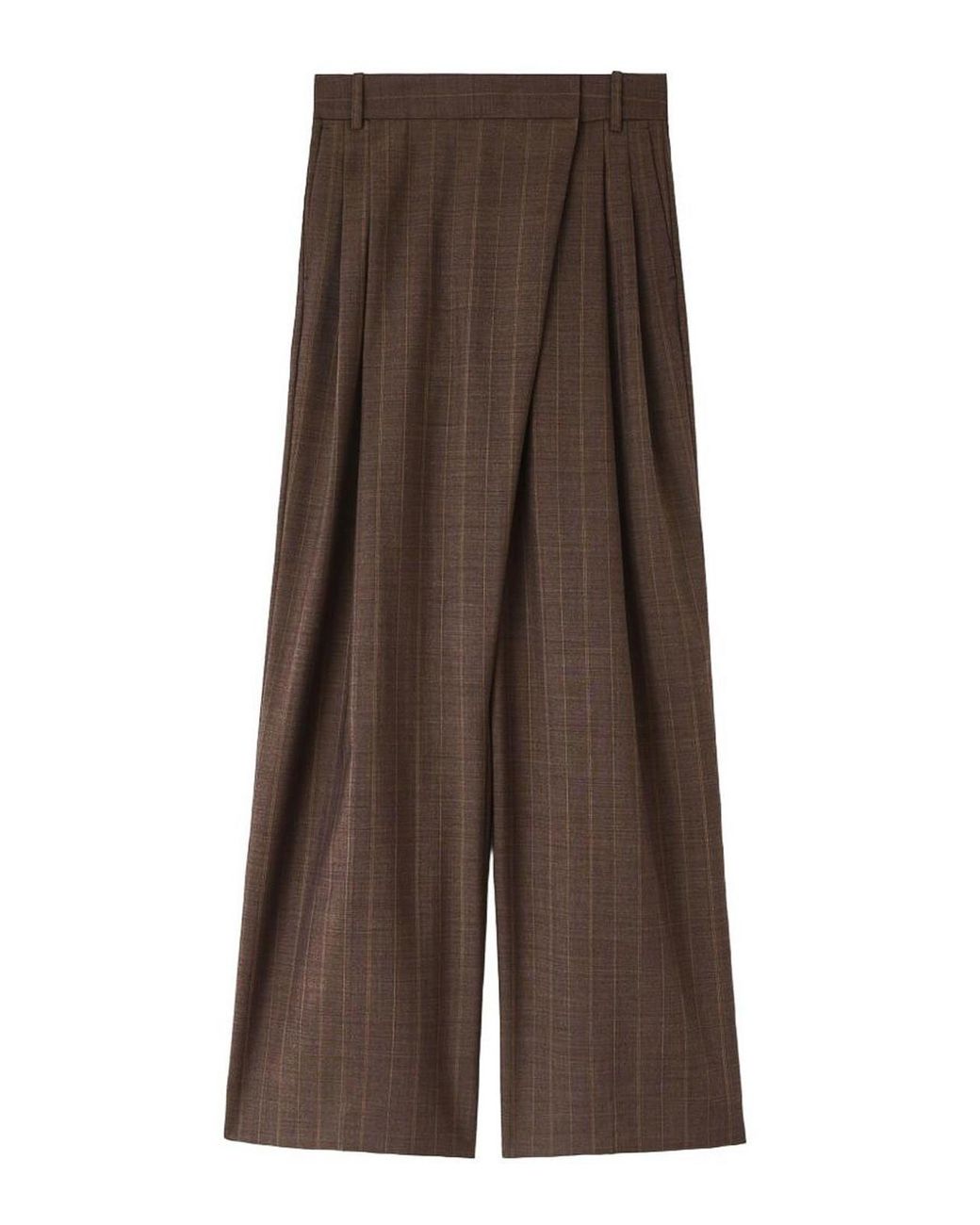Ganni Brown Striped Wide-Leg Wool Wrap Trousers