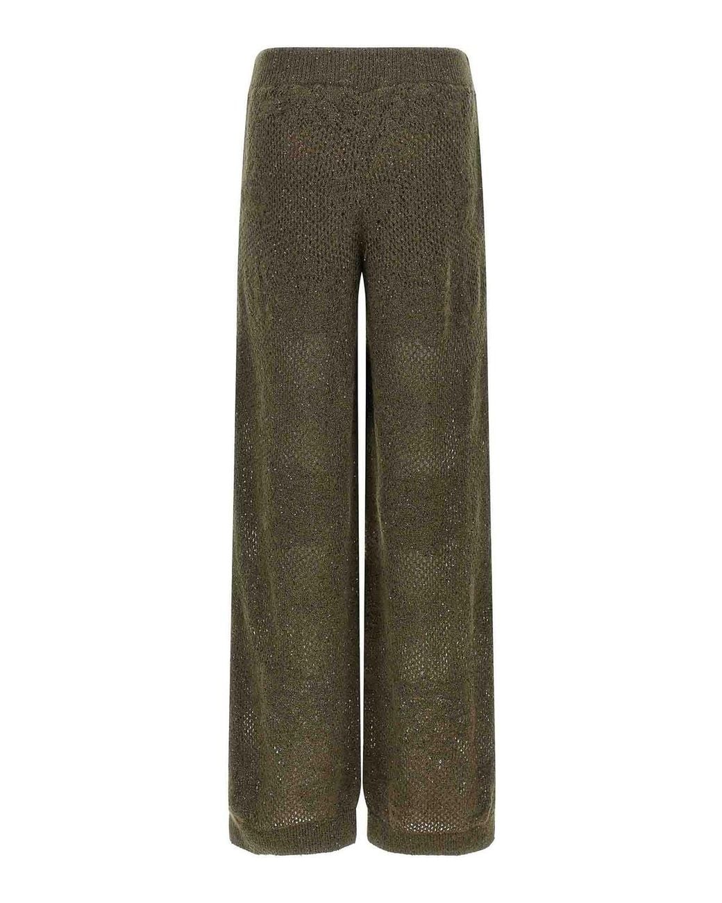 Brunello Cucinelli Green Track Flower Lace Virgin Wool Trousers
