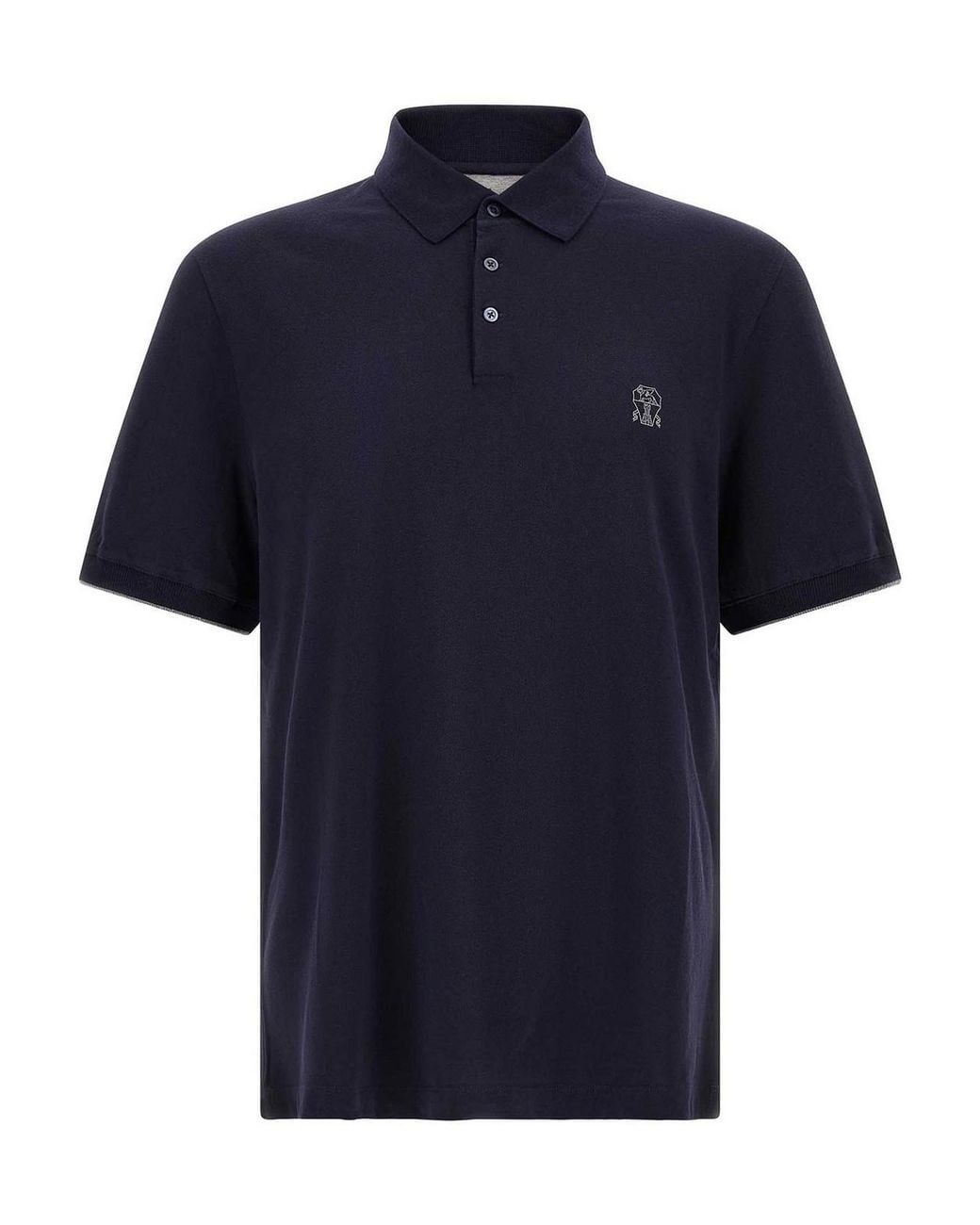 Brunello Cucinelli Blue Logo Cotton Pique Polo Shirt for men