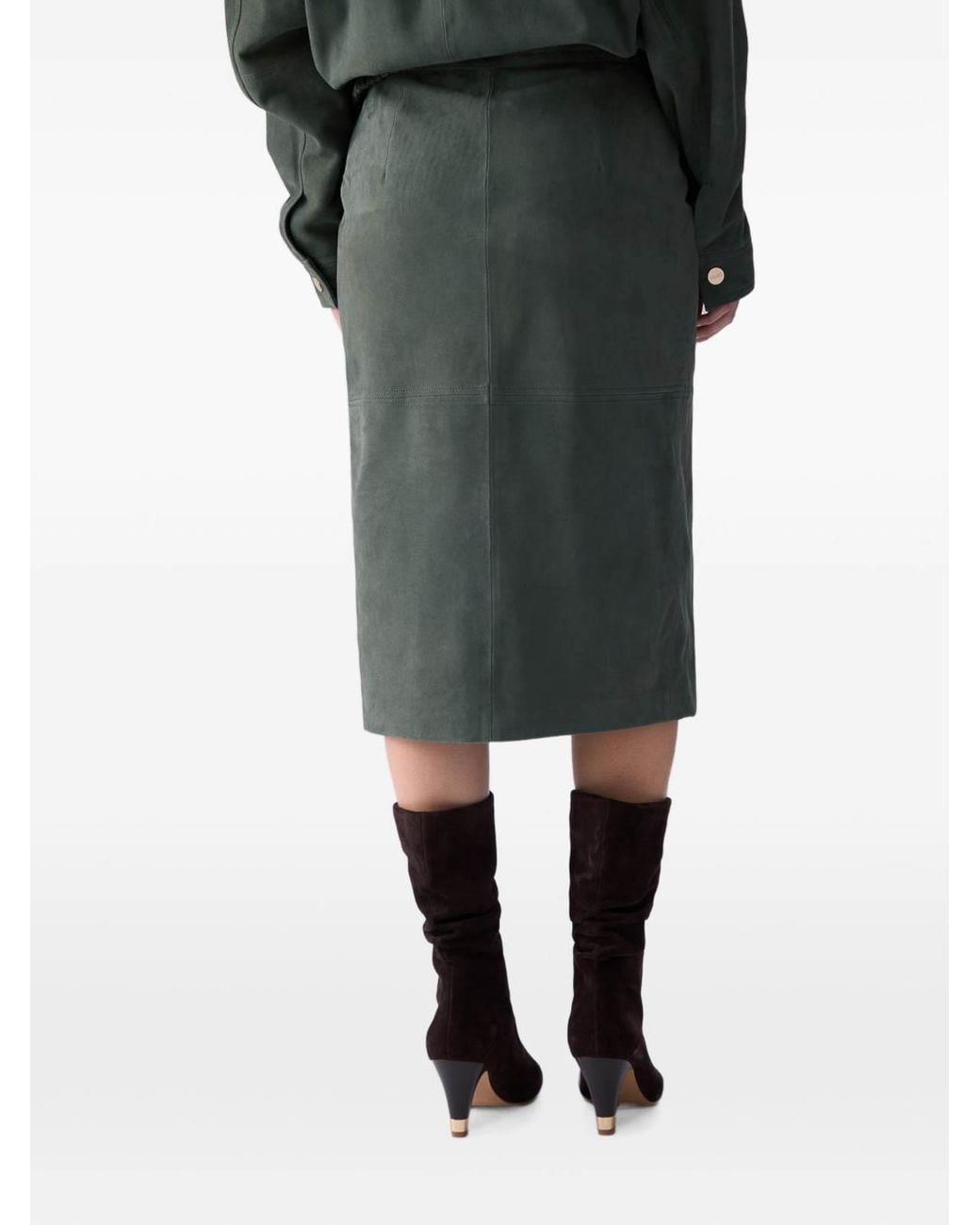 Liu Jo Gray Suede Midi Skirt With-Tone Buttons