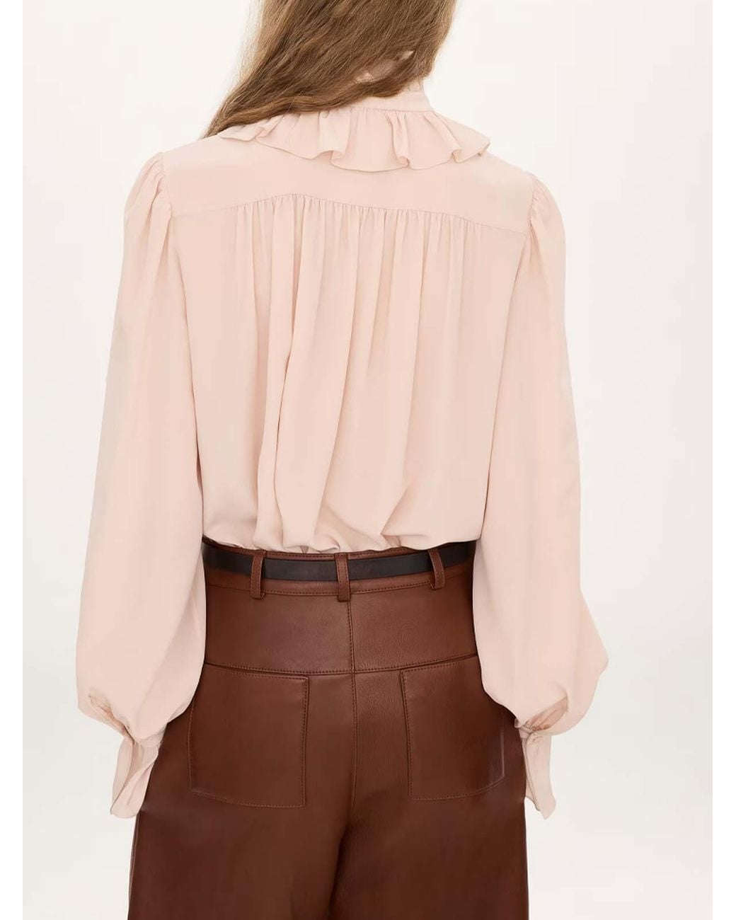 Chloé Pink Crepe De Chine Ruffle And Ribbon Blouse