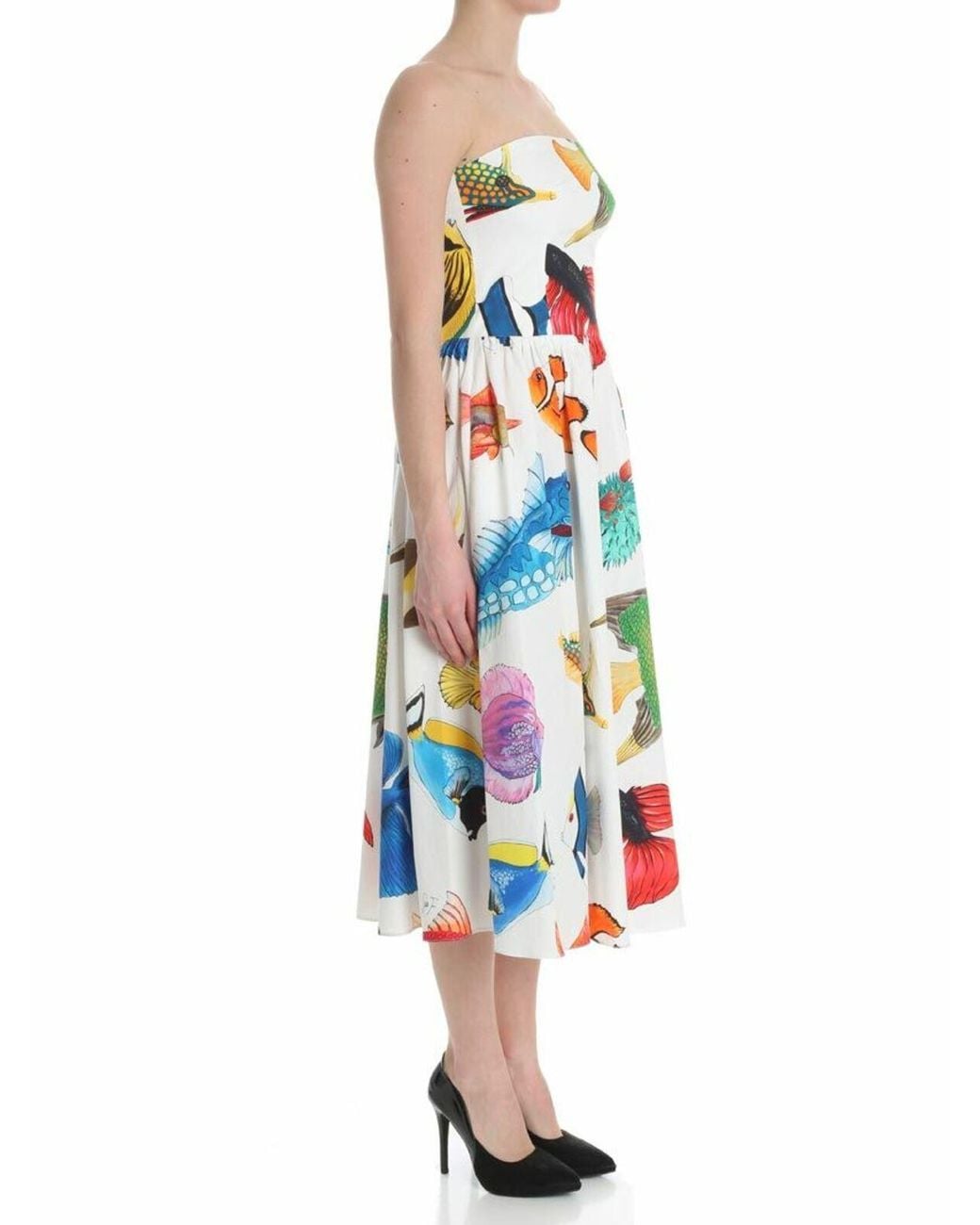 Stella Jean White Multicolored Dress With Fishes Print