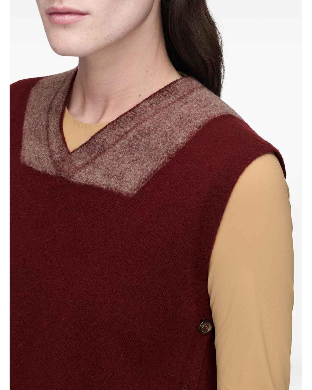 Maison Margiela Red Burgundy Wool Vest With Side Buttons