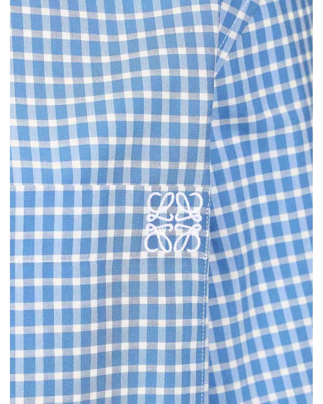 Loewe Blue Lightweight Textured Checked Cotton Shirt for men