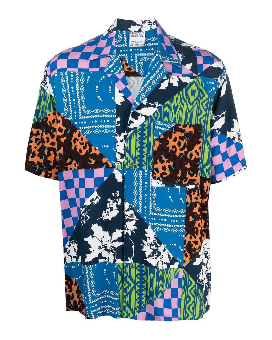 Marcelo Burlon Blue Mix Print Shirt for men