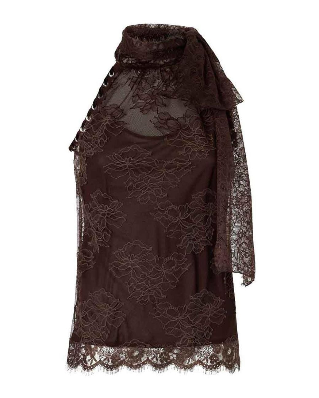 Pinko Brown Skoda Lined Lace Top