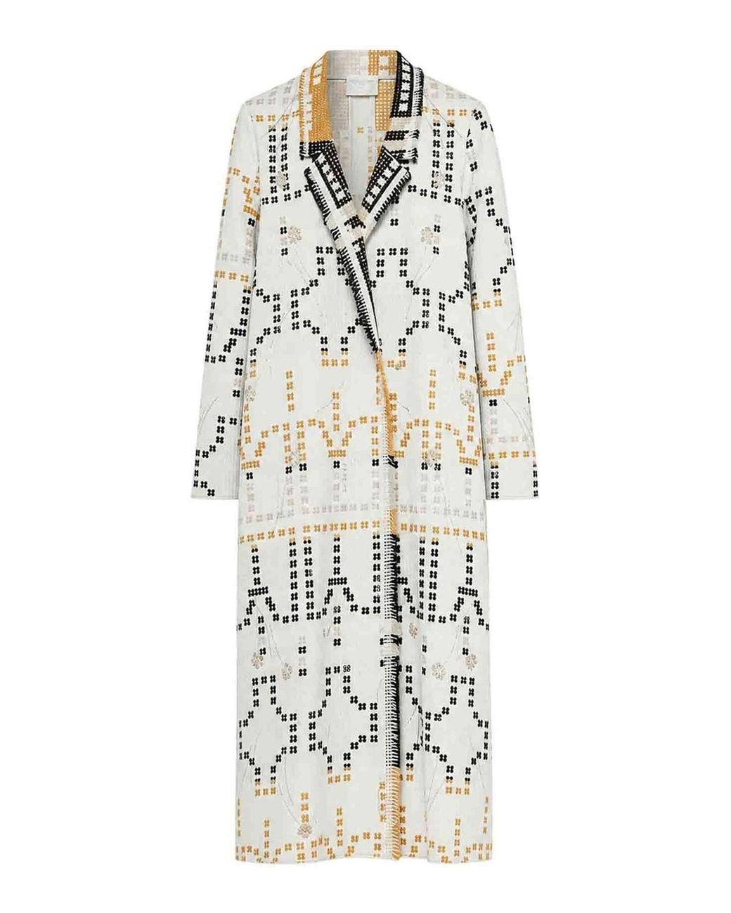 Forte_forte White Long Embroidered Jacquard Coat