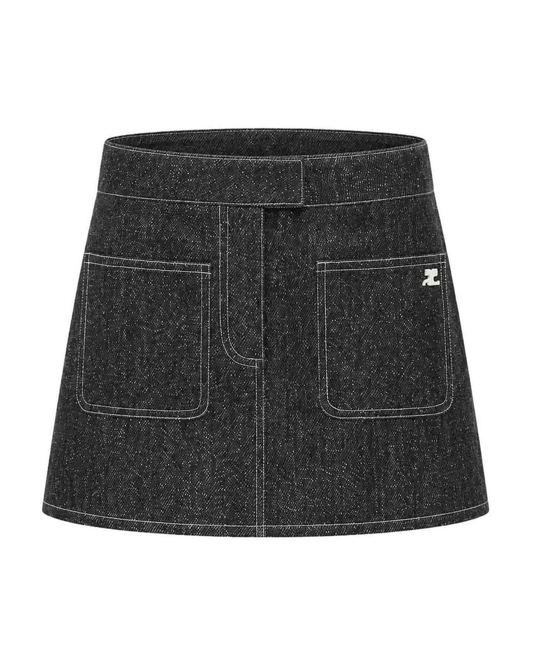 Courreges Black Two-Pocket Denim Tweed Miniskirt