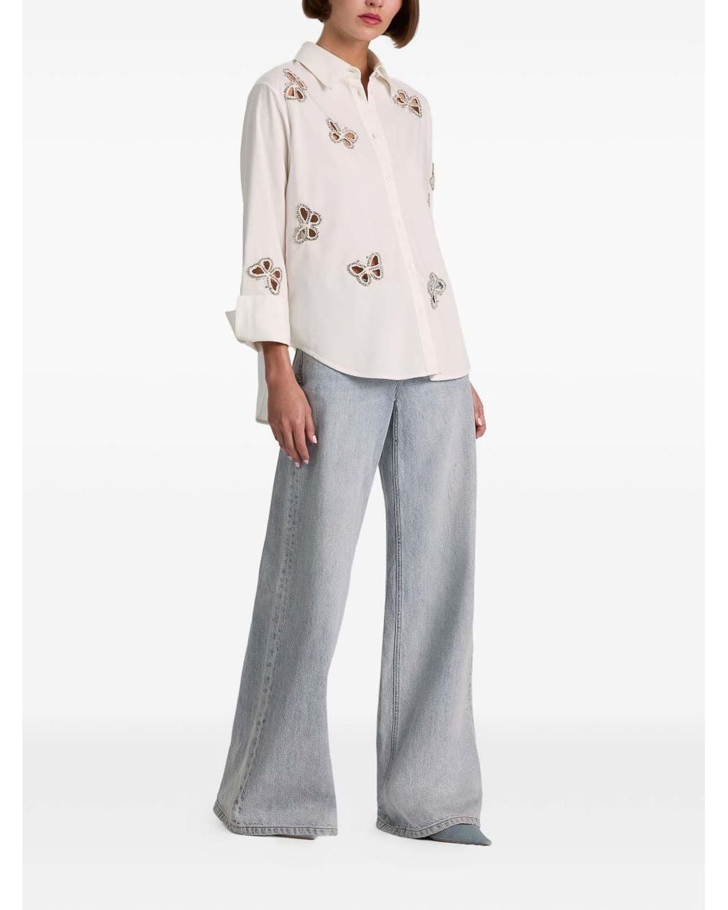 Alice + Olivia White Finely Embellished Shirt