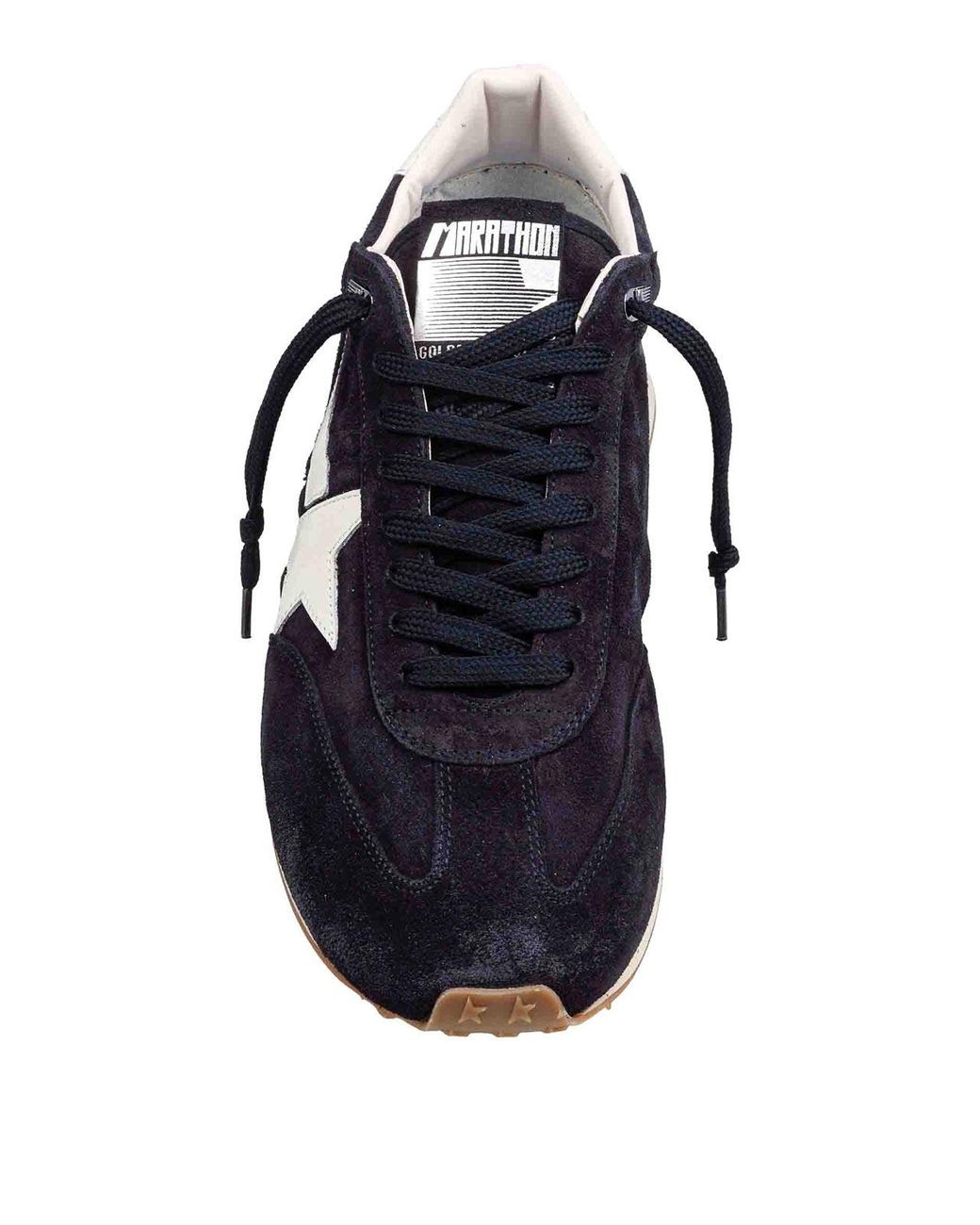 Golden Goose Deluxe Brand Blue Leather And Suede Marathon Sneakers With Distressed Effect for men