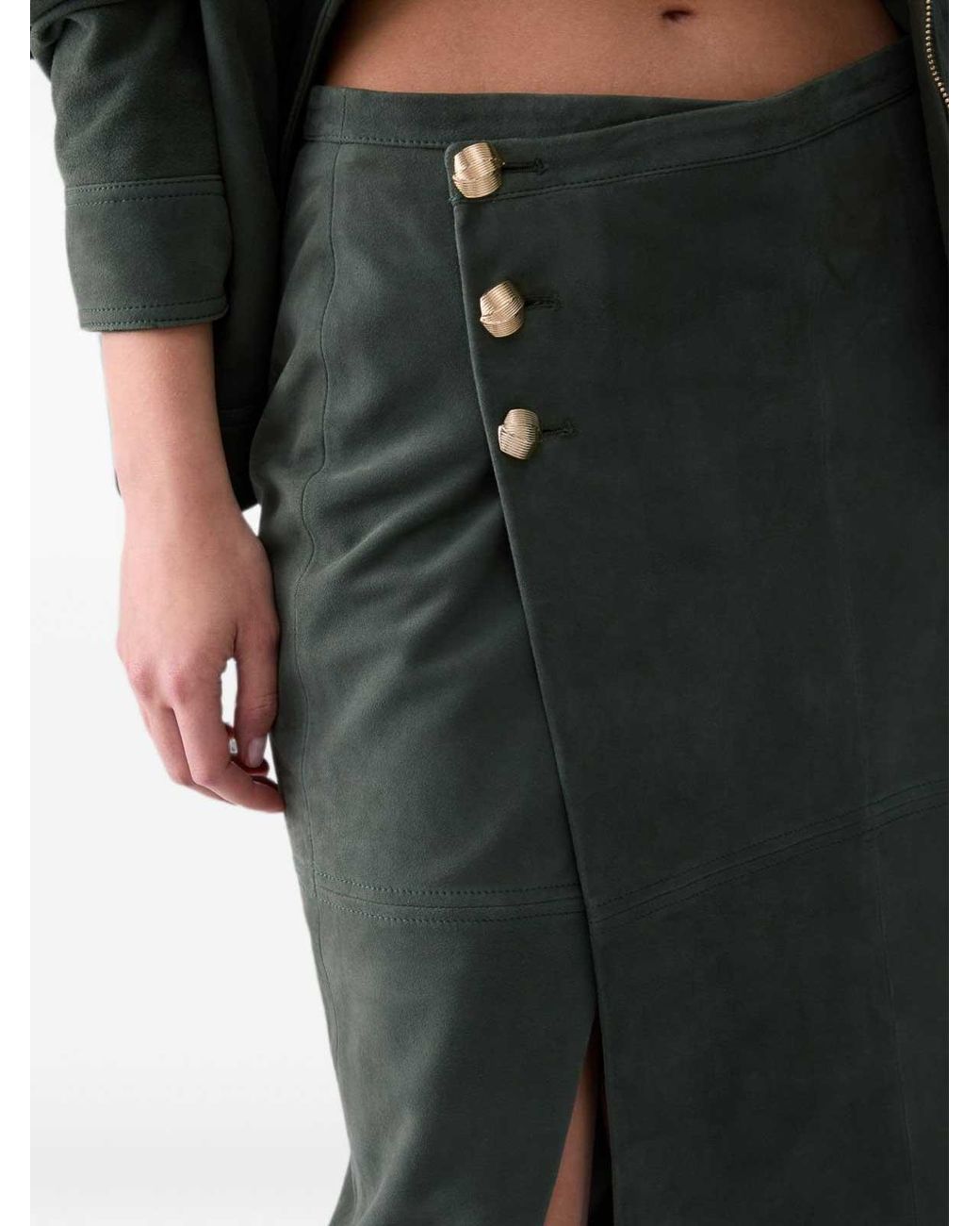 Liu Jo Gray Suede Midi Skirt With-Tone Buttons