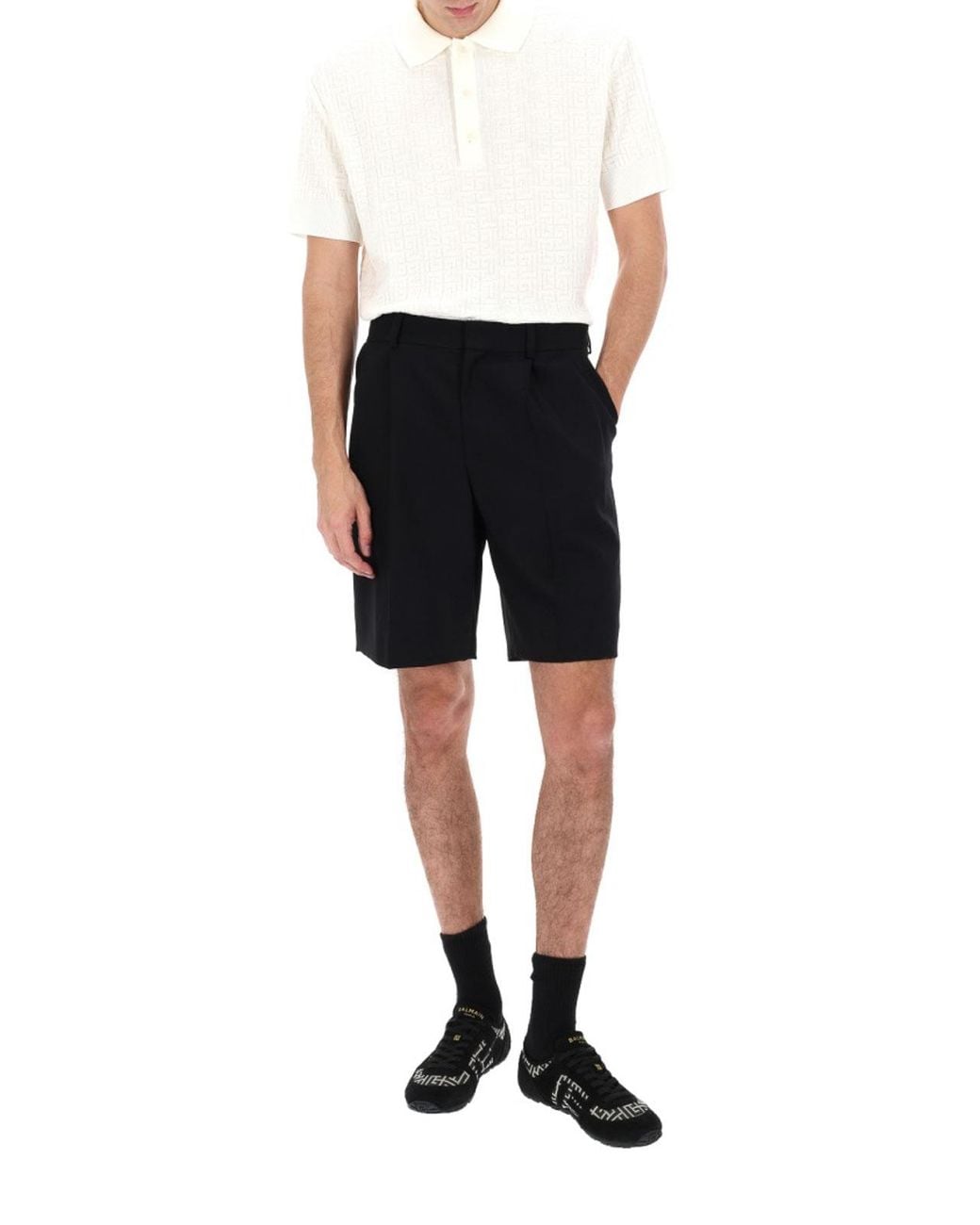 Balmain Black Wool Tailored Shorts for men