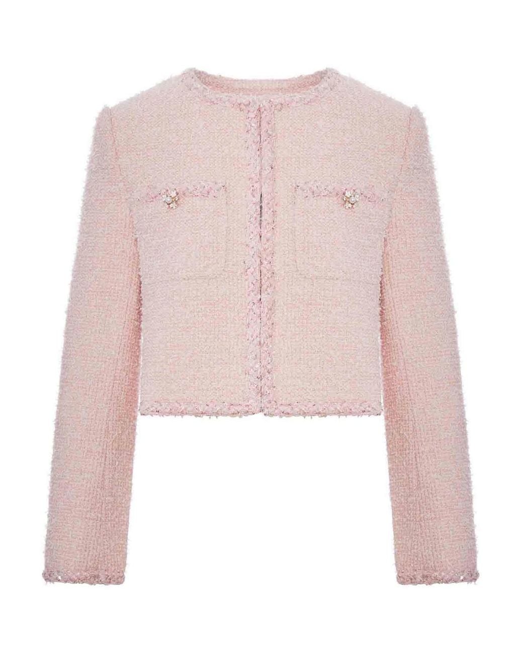 Self-Portrait Pink Cropped Boucle Jacket
