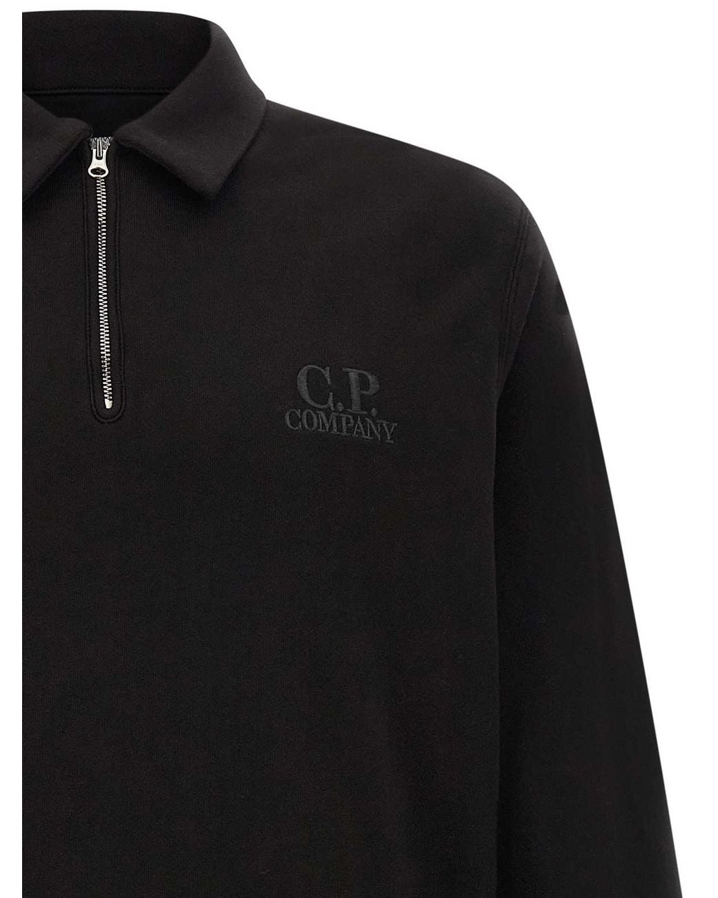 C P Company Black Cotton Fleece Sweatshirt for men