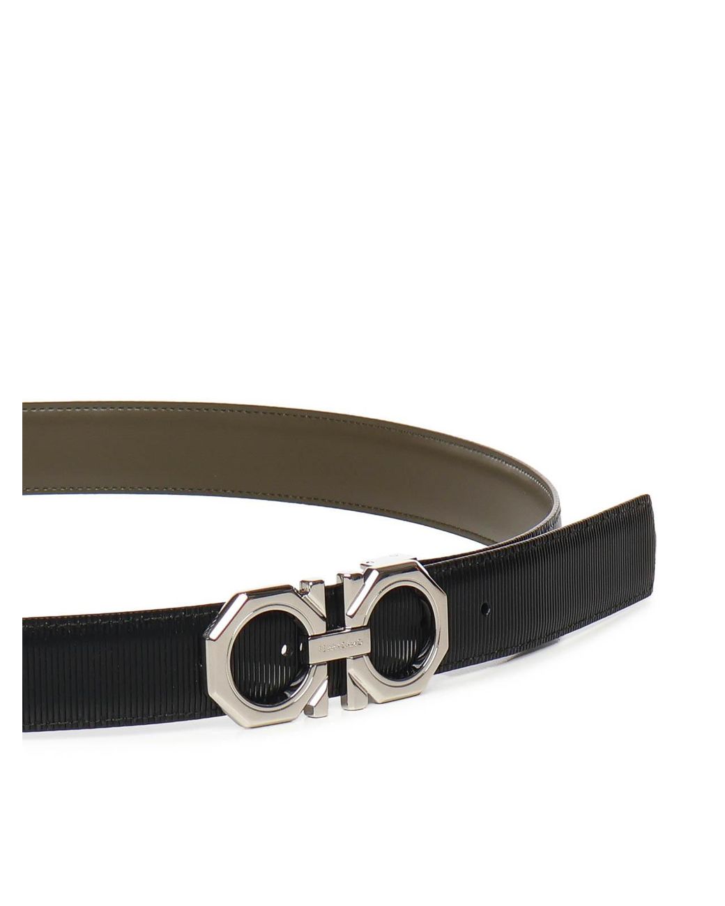 Ferragamo White Leather Gancini Belt for men