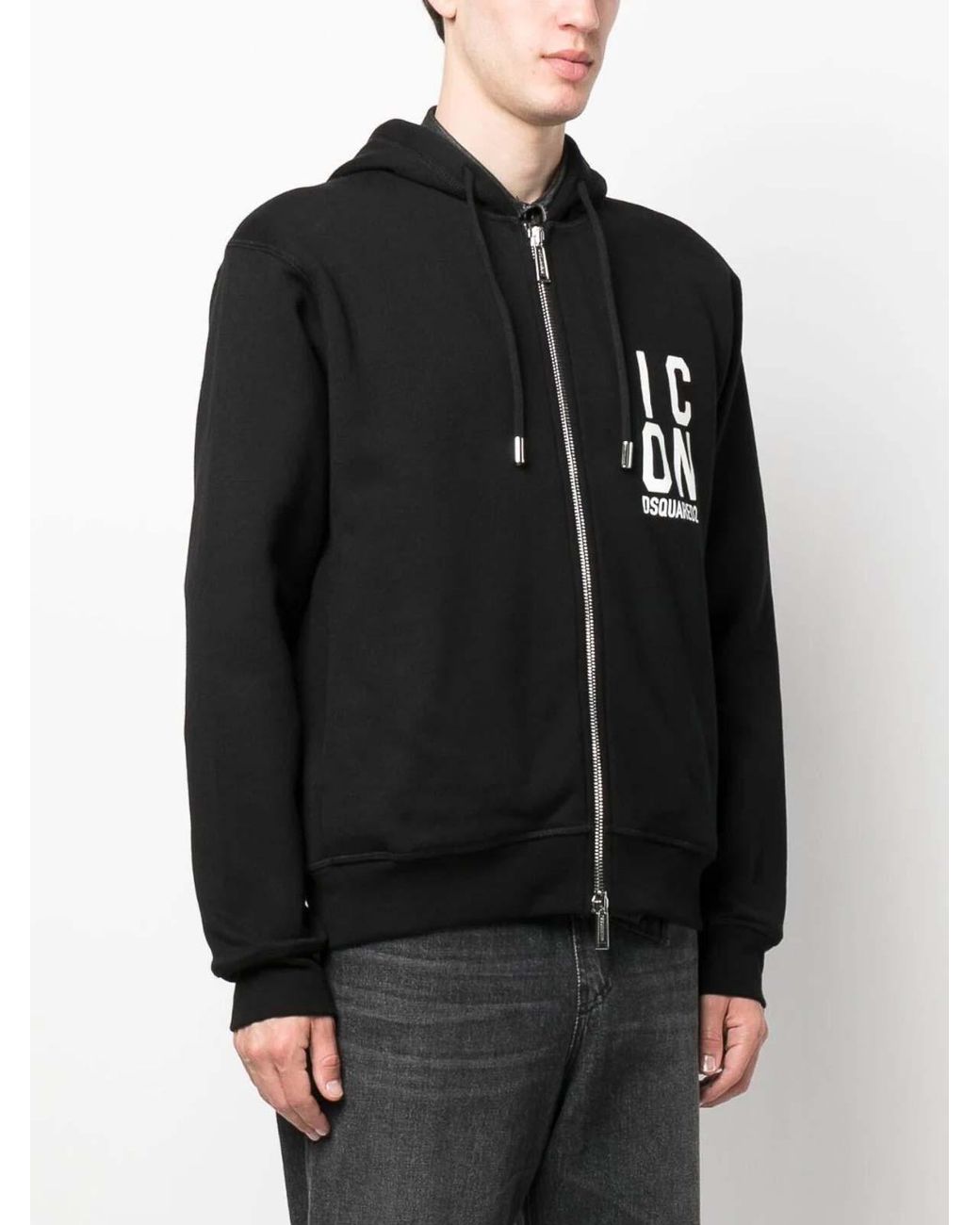 DSquared² Black Icon Logo-Print Zipped Hoodie for men