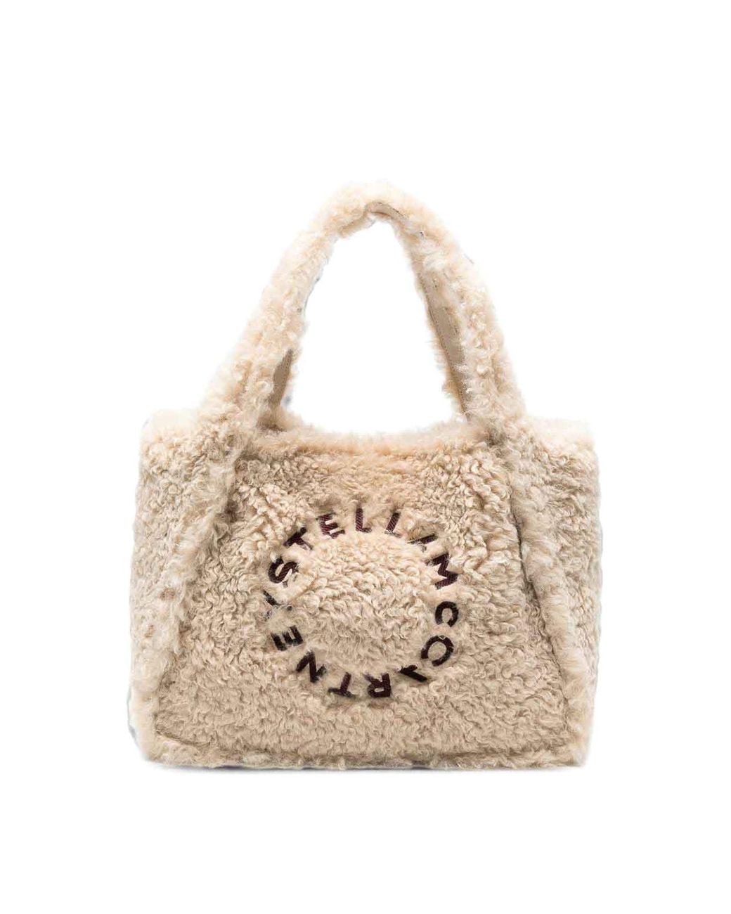Stella McCartney Natural Stella Logo Shearling Tote