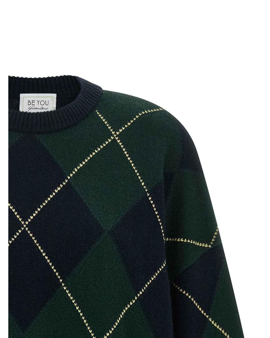 Be You Green Diamond-Shaped Crew Neck Sweater