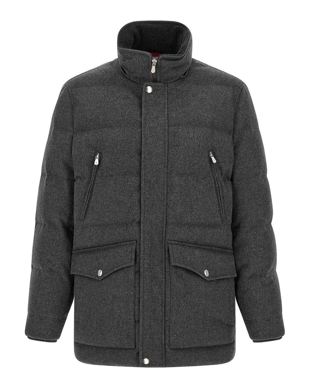 Brunello Cucinelli Gray Membrane Wool Flannel Parka for men