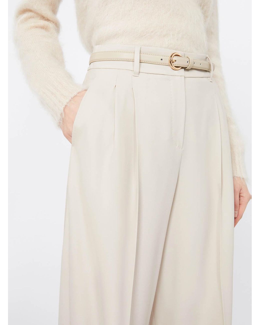 Max Mara Natural Entrata Wool Twill Trousers By