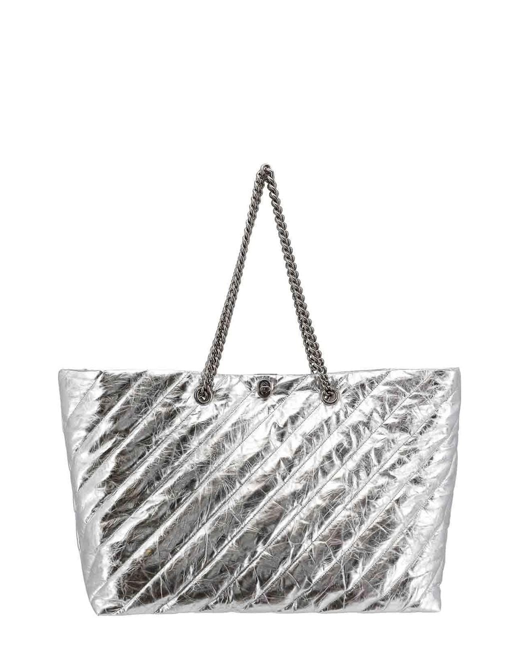 Balenciaga Gray Quilted Leather Bag Frontal Monogram