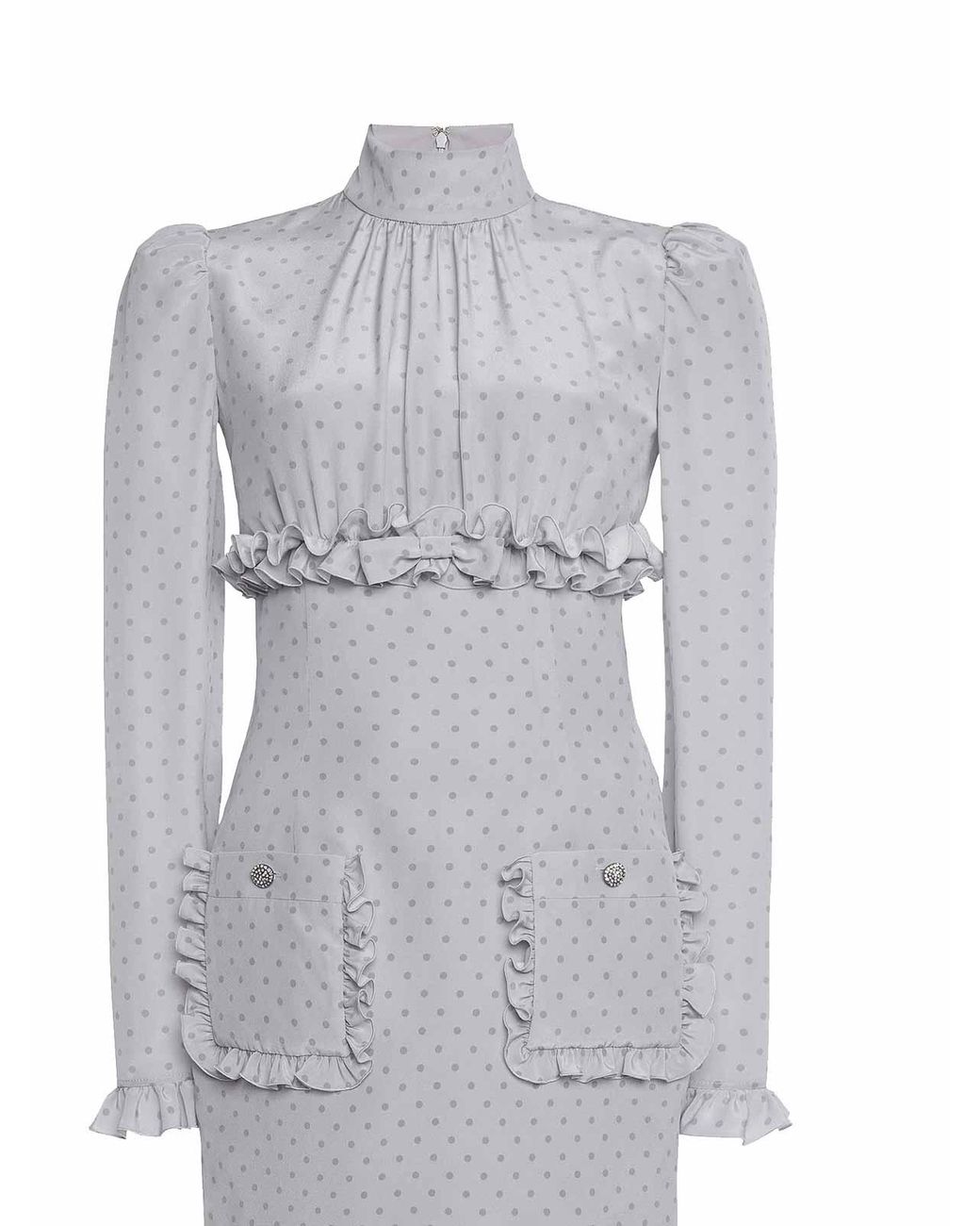 Alessandra Rich Gray Polka-Dot Mini Dress With Ruffles