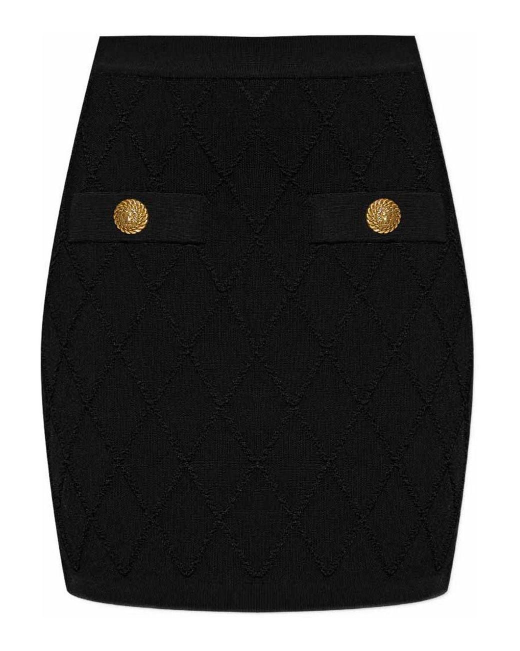Balmain Black Quilted Mini Knitted Skirt