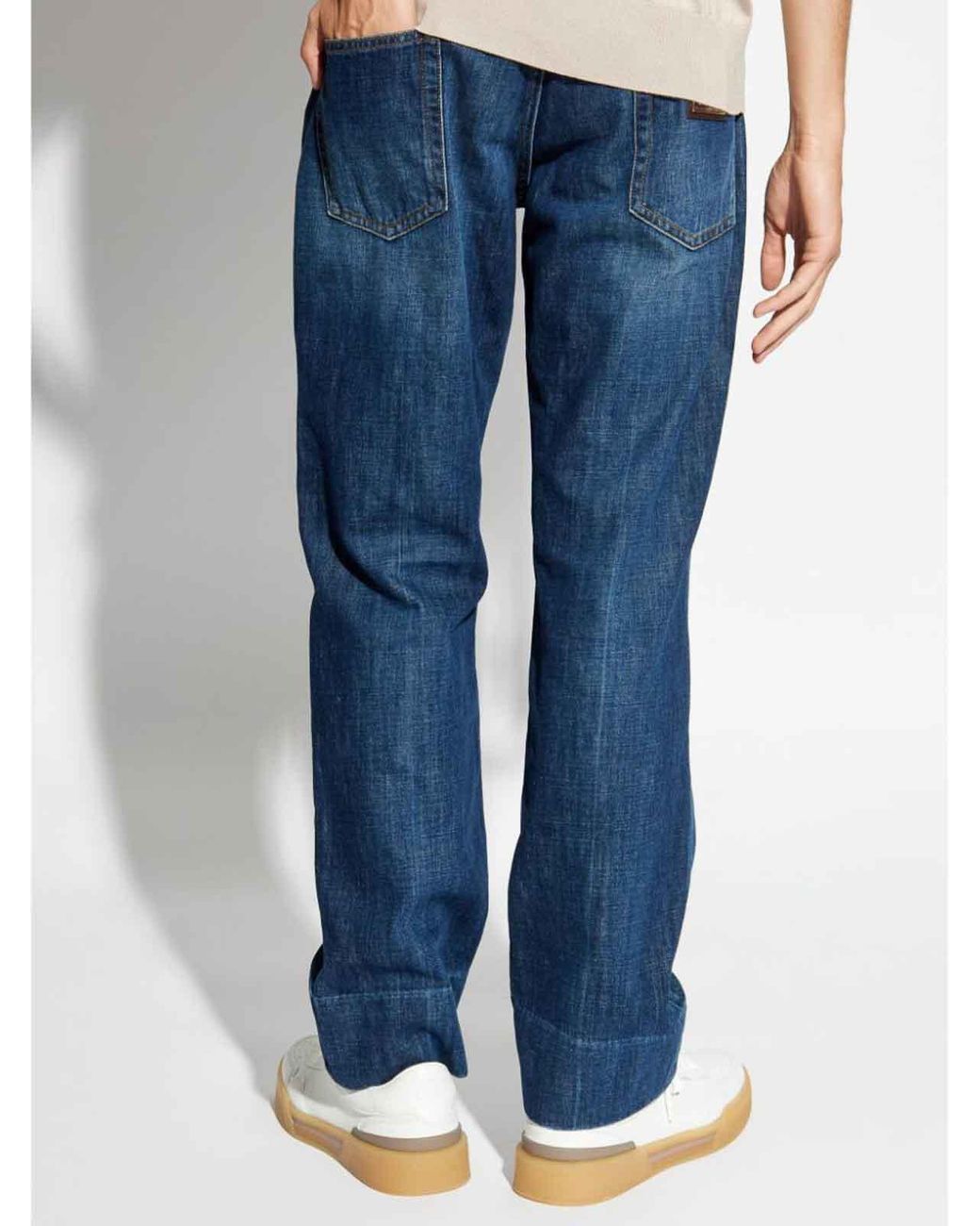 Dolce & Gabbana Blue Logo-Plaque Straight-Leg Jeans for men