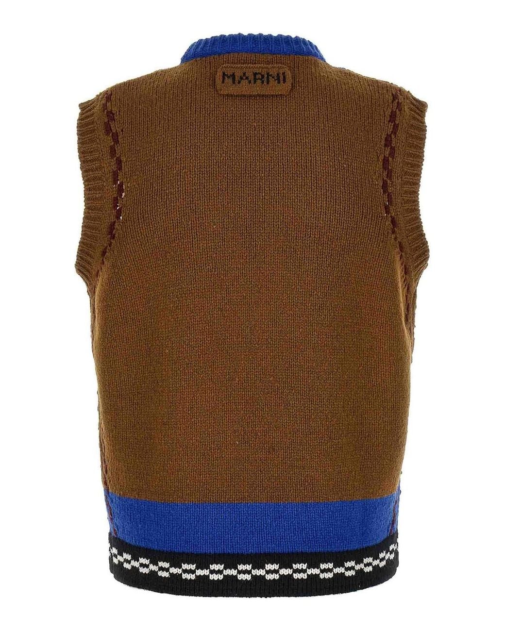 Marni Blue M-Shaped Intarsia Vest for men