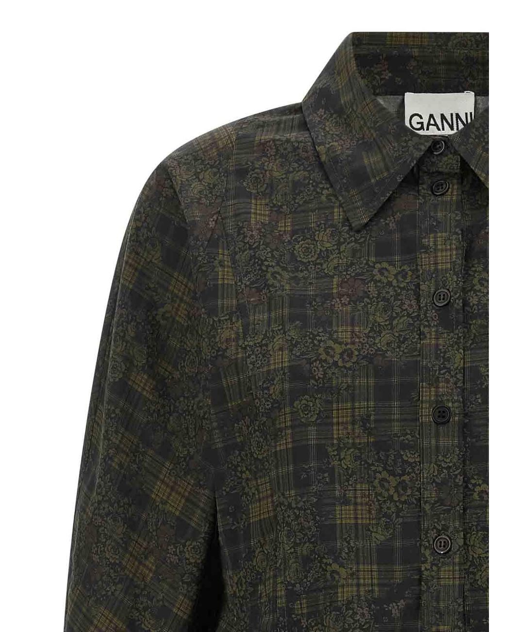 Ganni Black Floral Tartan Shirt