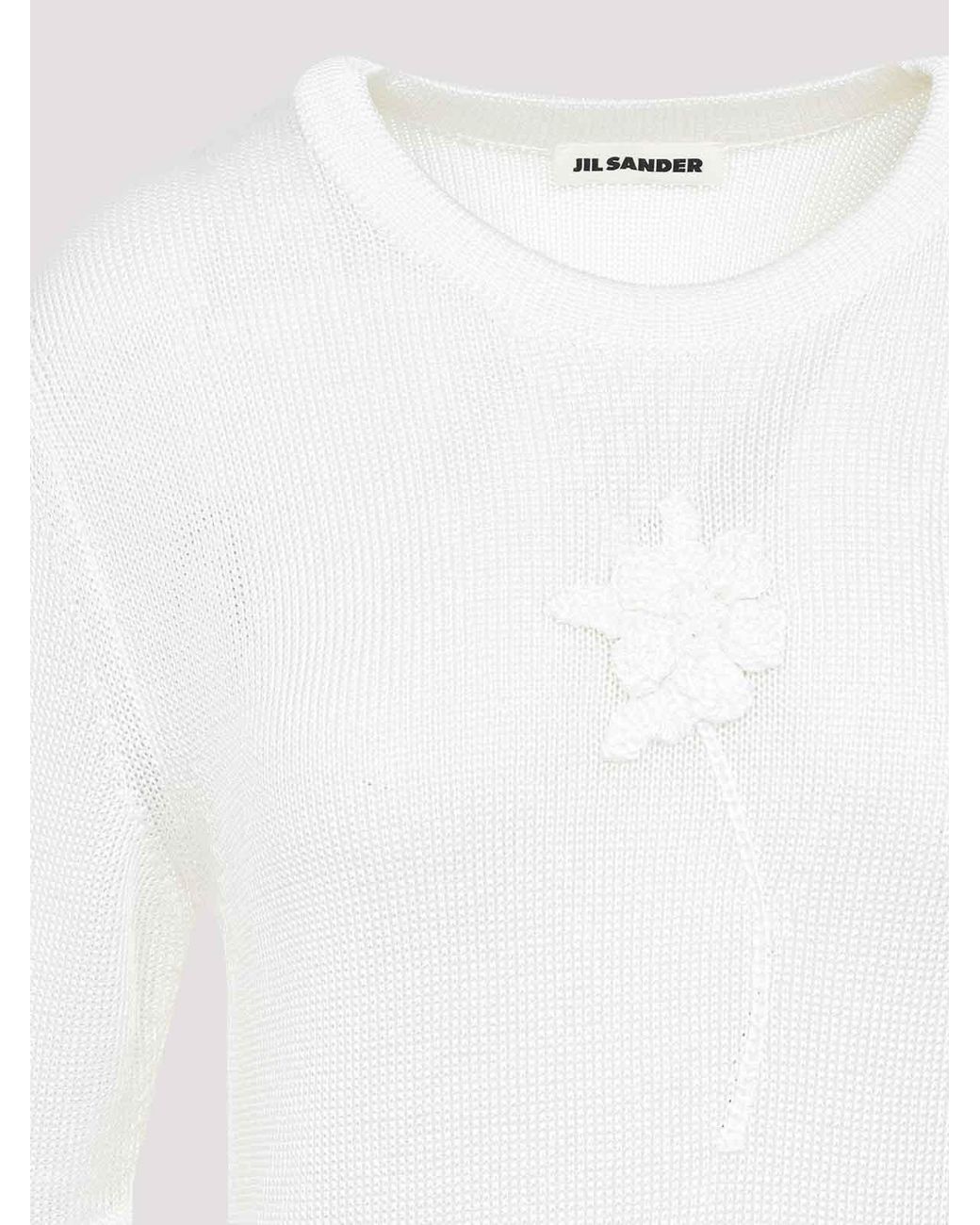 Jil Sander White Flower Crochet T-Shirt