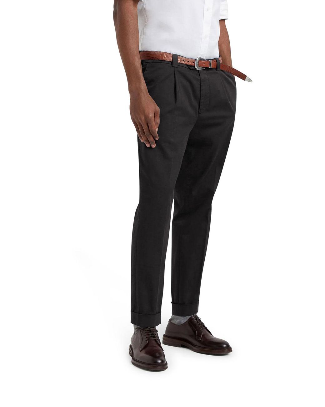 Brunello Cucinelli Black Cotton Blend Chino Pants for men