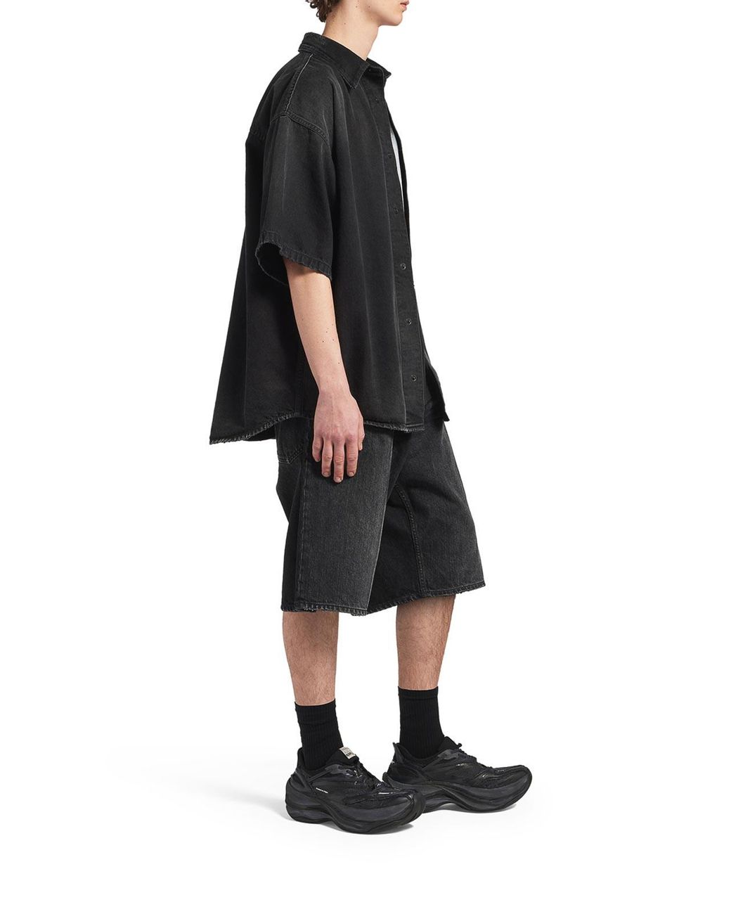 Balenciaga Black Short-Sleeve Hybrid Shirt for men