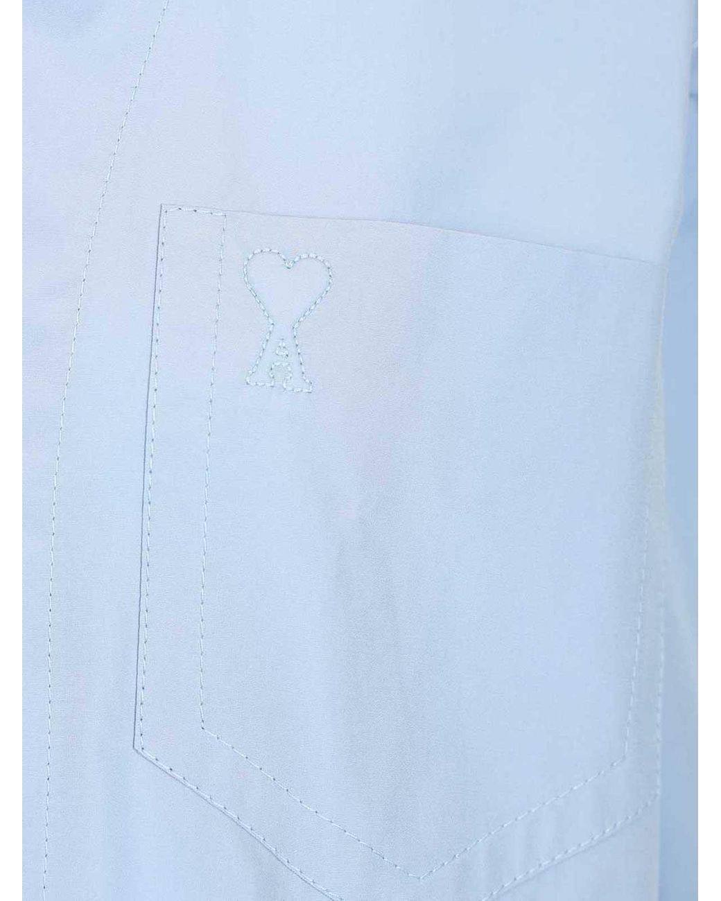AMI Blue Short-Sleeved Poplin Shirt