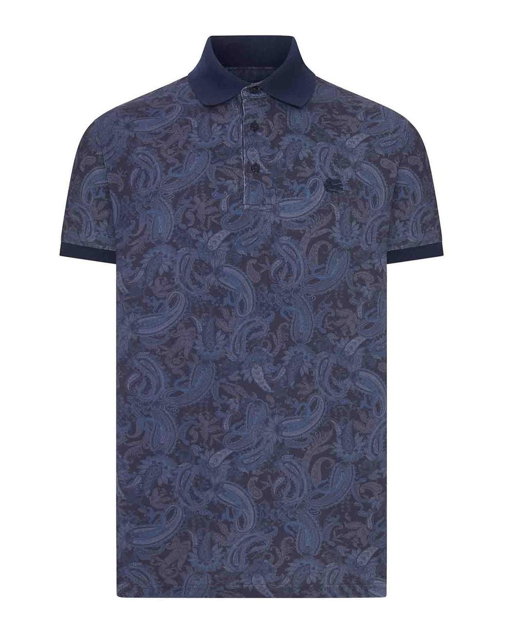 Etro Blue Cotton Piqu Polo Shirt With Paisley Print for men