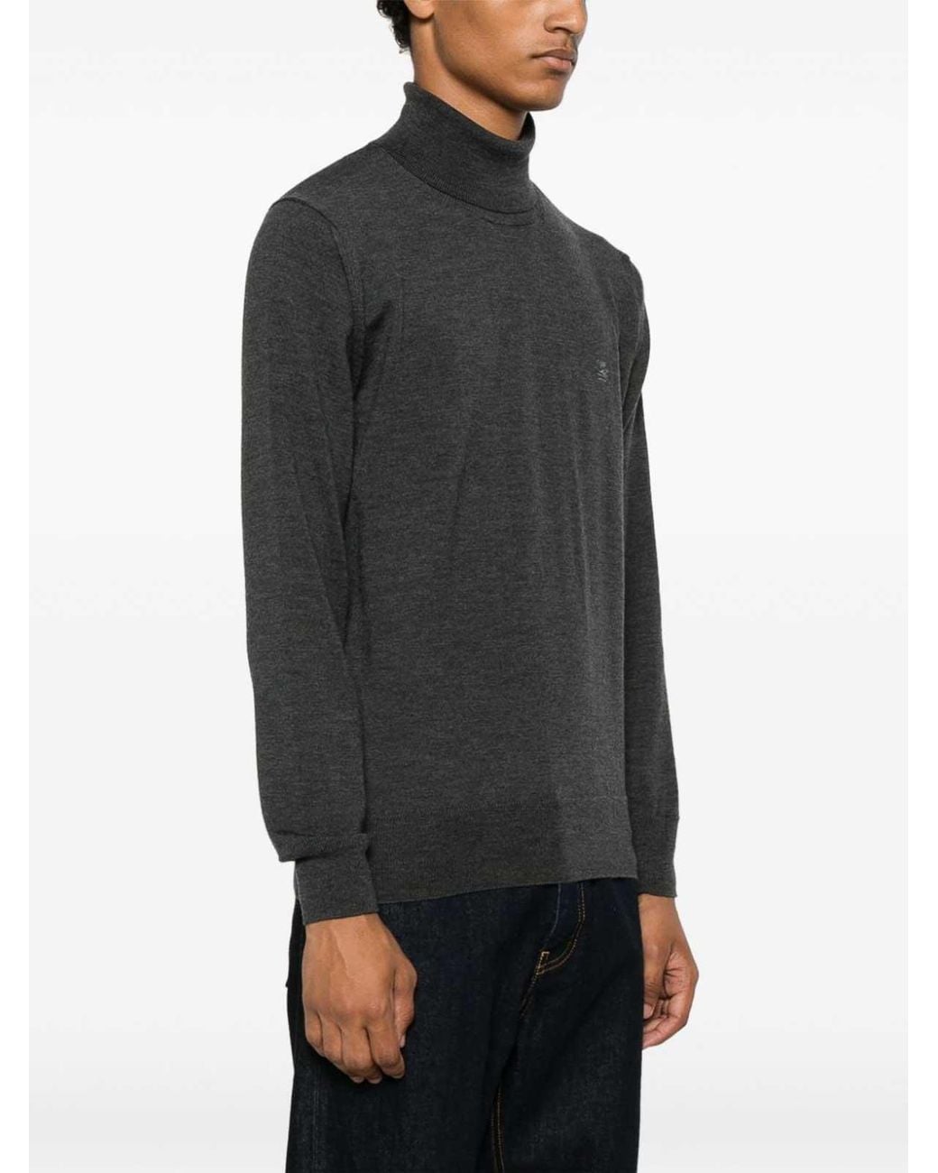 Etro Black Turtleneck Sweater With Pegasus Embroidery for men