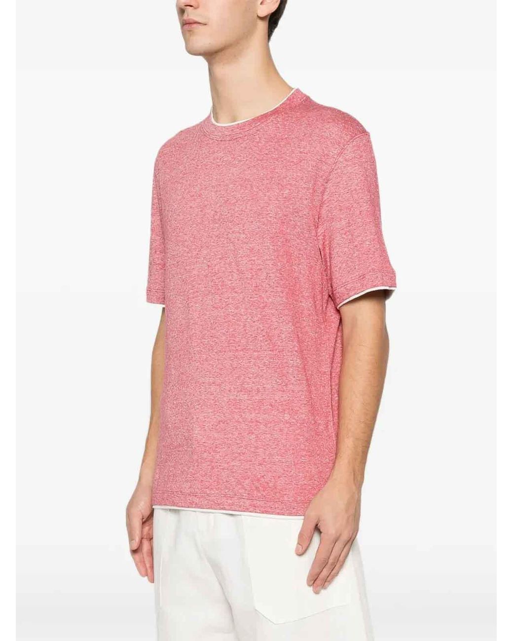 Brunello Cucinelli Pink T-Shirt With Faux-Layering for men