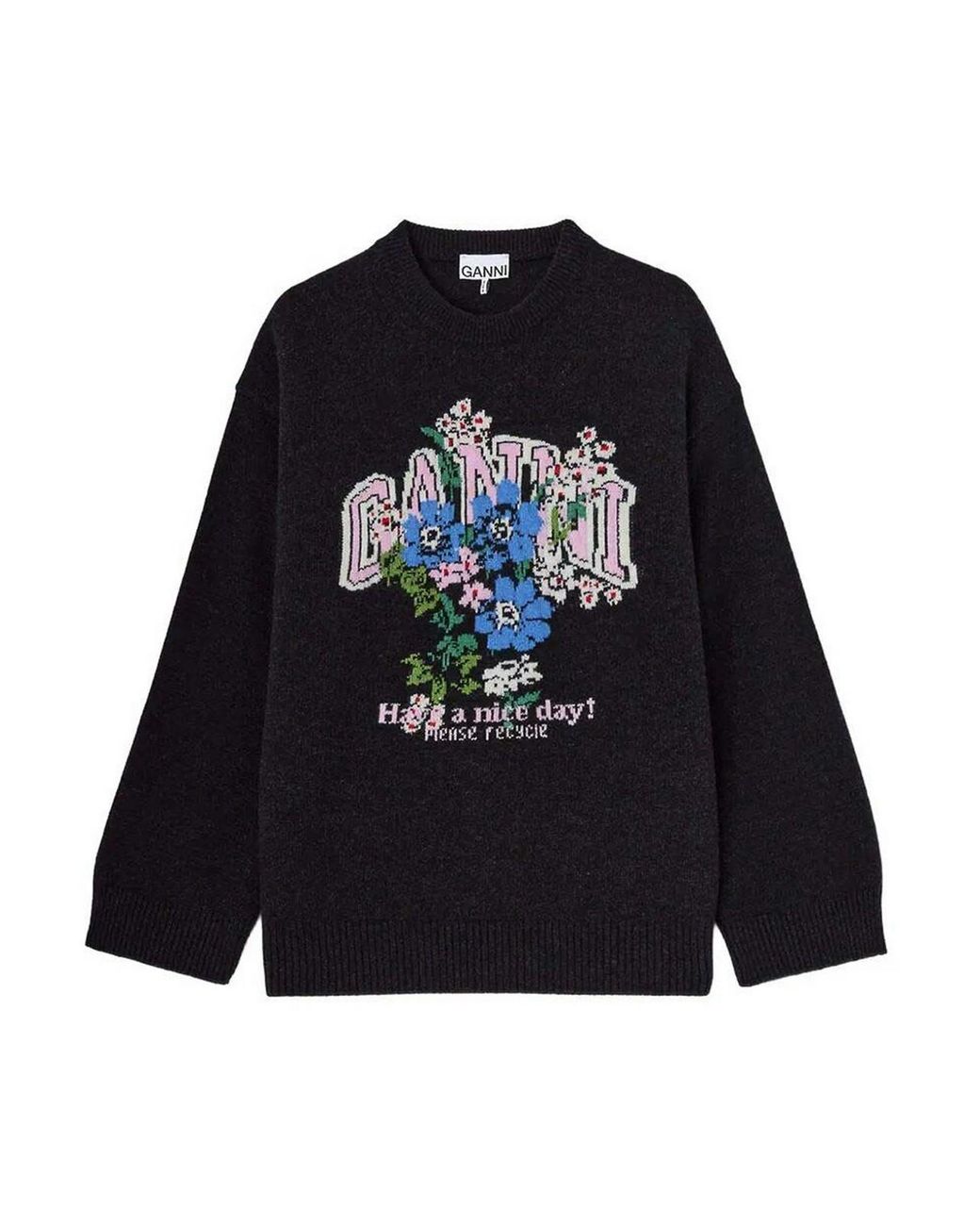 Ganni Blue Oversized Sweater Flower
