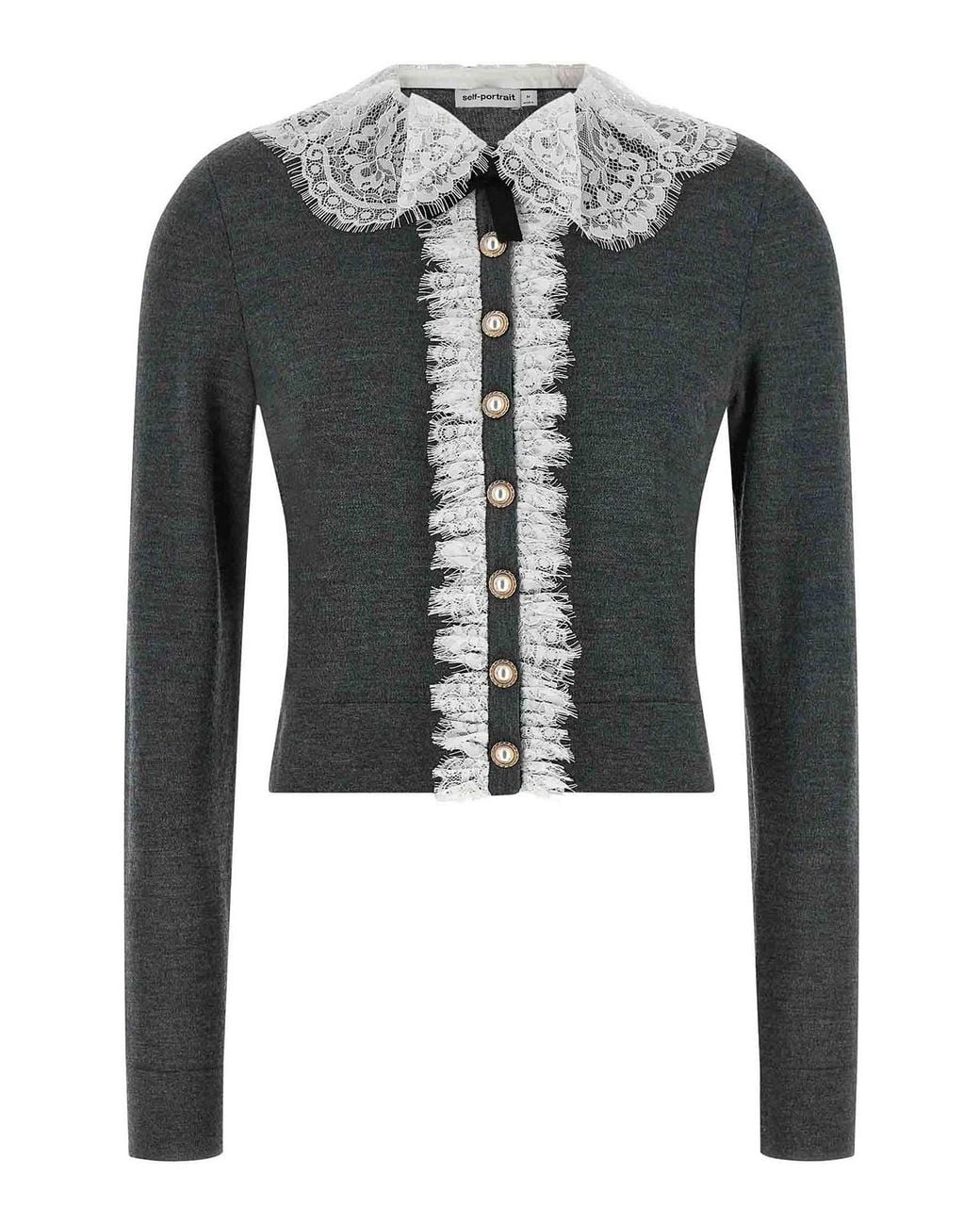 Self-Portrait Black Lace Collar Knit' Cardigan