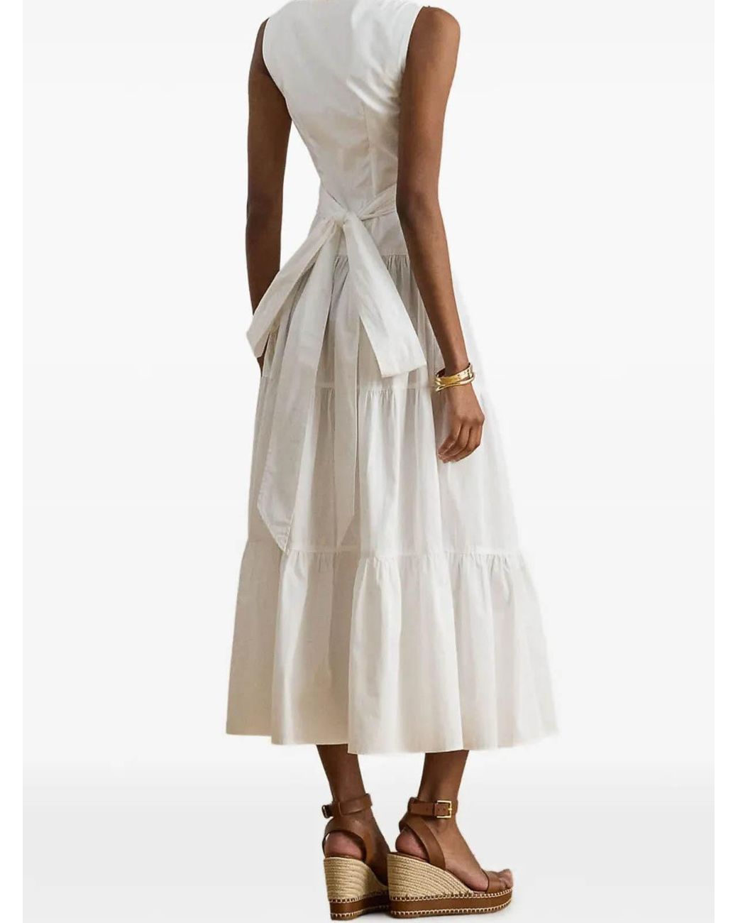 Ralph Lauren White Sleeveless Cotton Flounced Dress