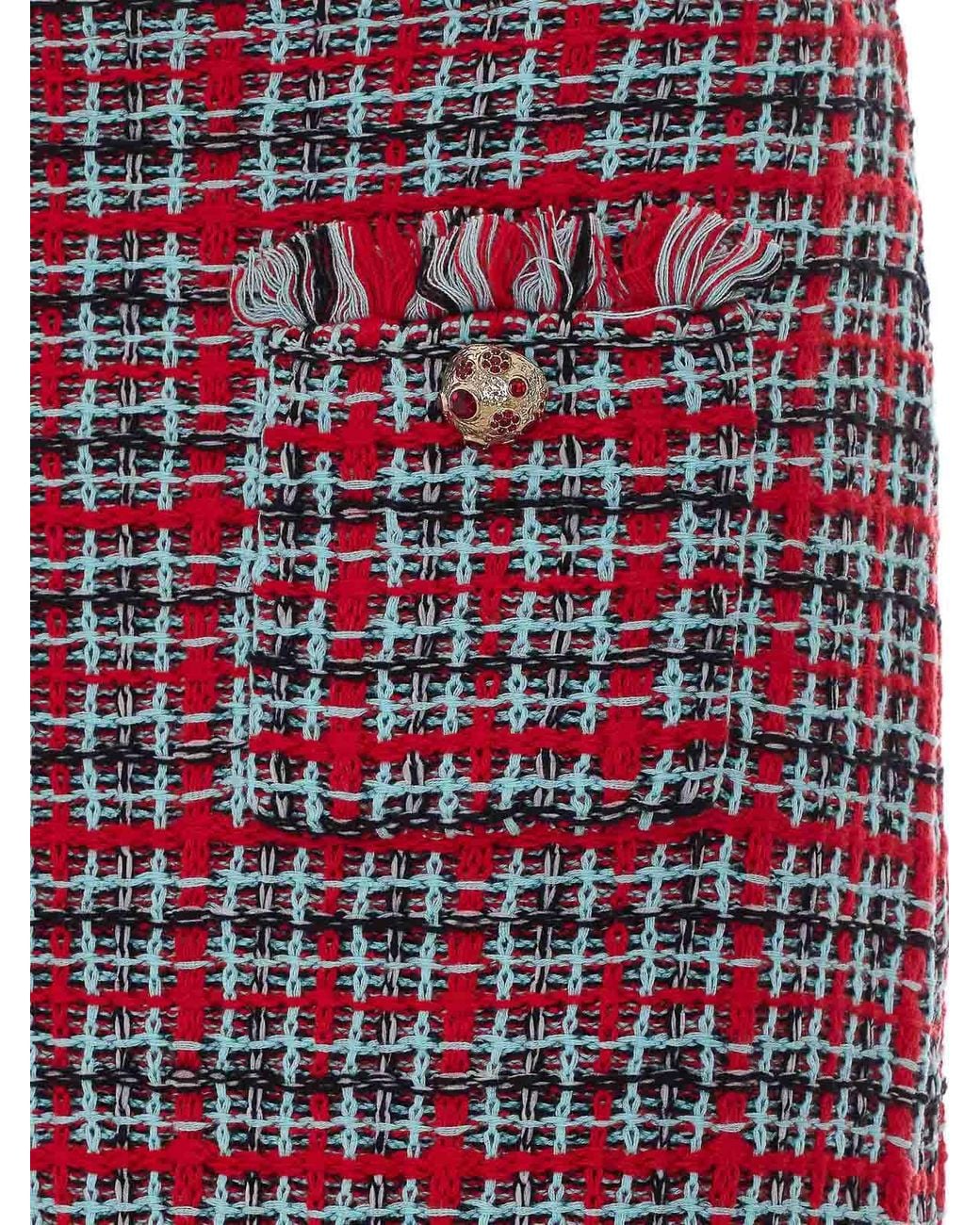 Self-Portrait Purple Check Frayed Knit Midi Skirt