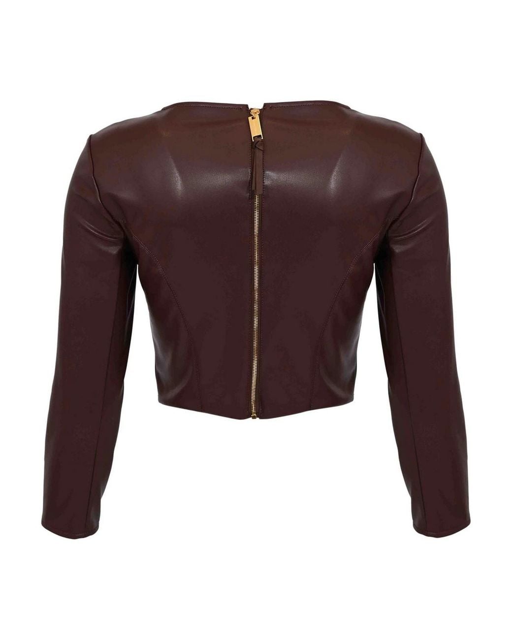 Elisabetta Franchi Brown Nappa-Effect Top With Logo Embossed