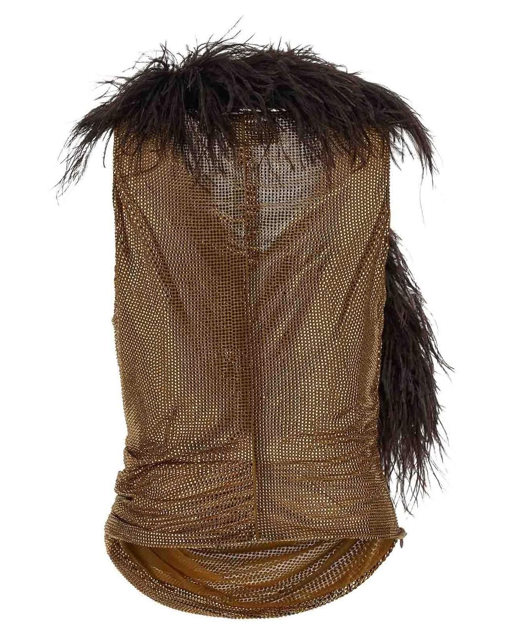 GIUSEPPE DI MORABITO Brown Mesh And Feather Top