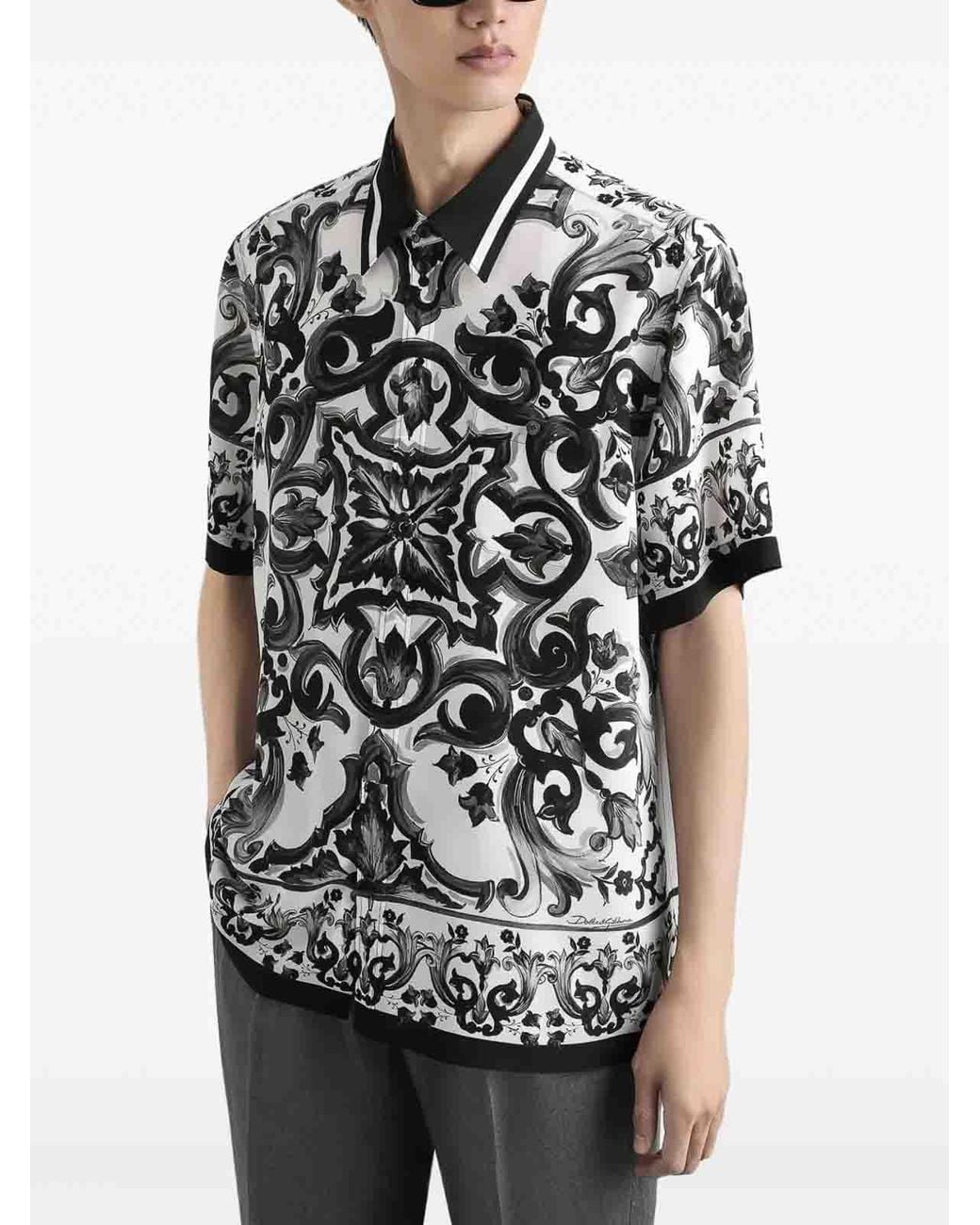 Dolce & Gabbana Black Graphic-Print Silk Shirt for men