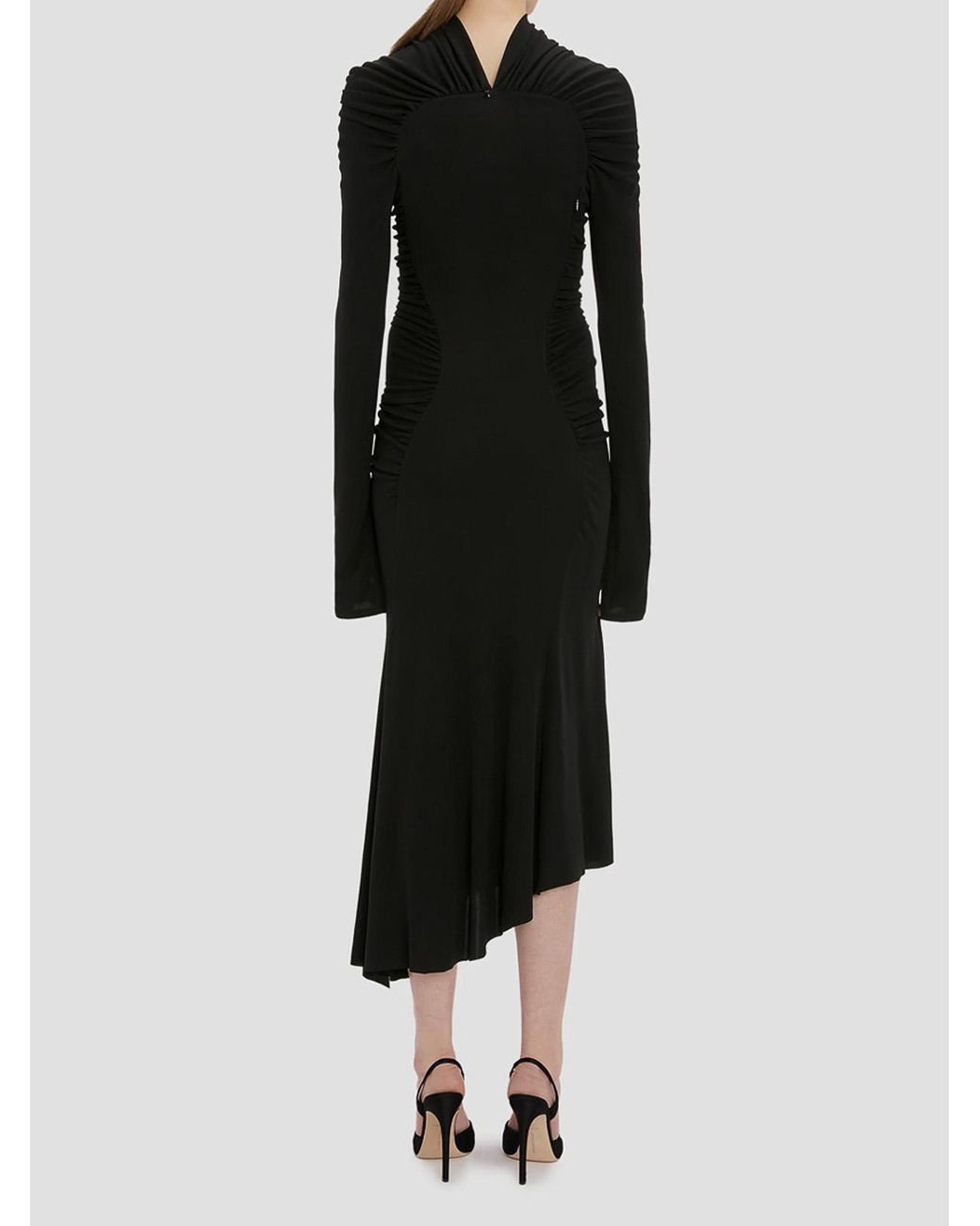 Victoria Beckham Black High Neck Gathered Midi Dress