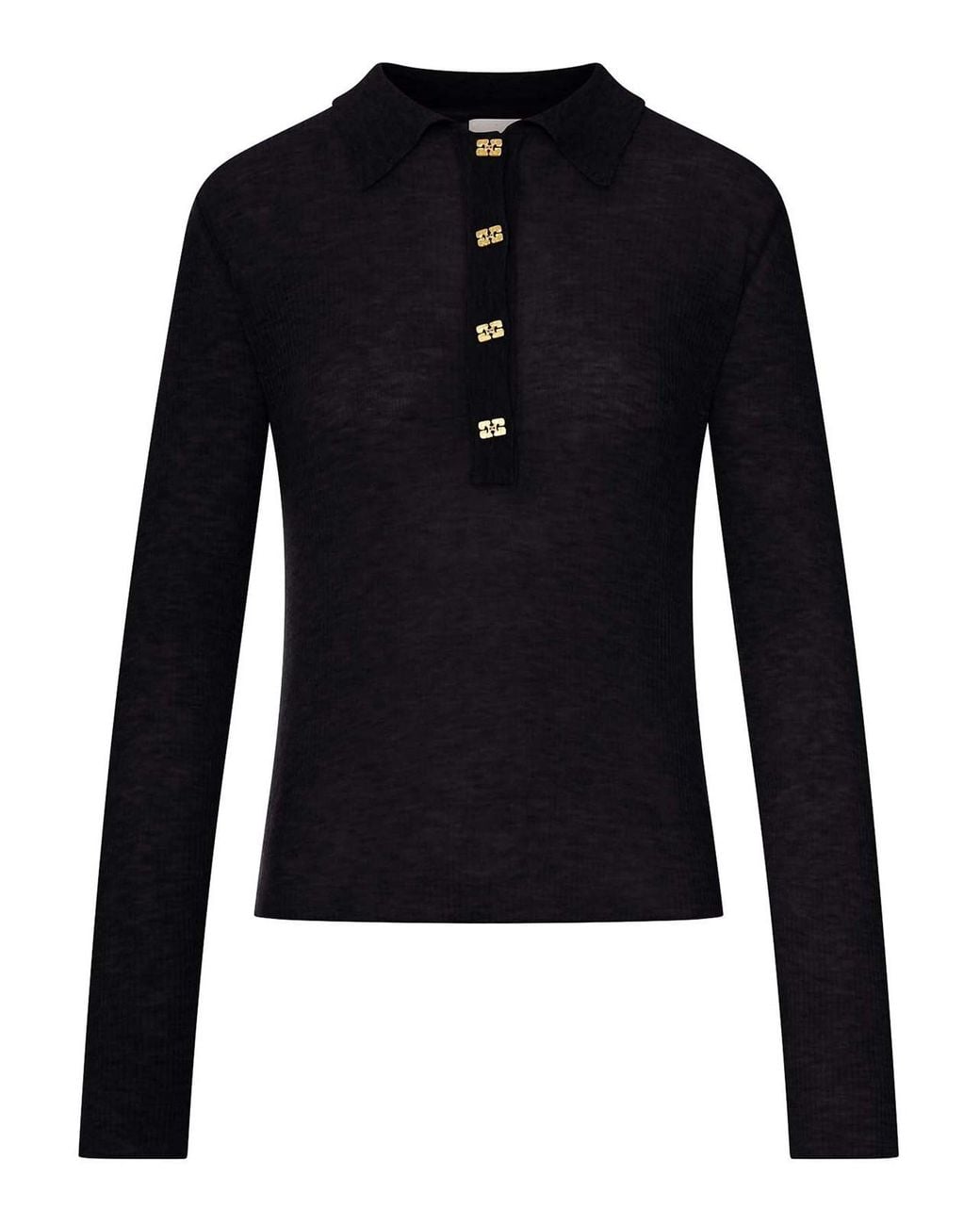Ganni Blue Semi-Transparent Wool Polo