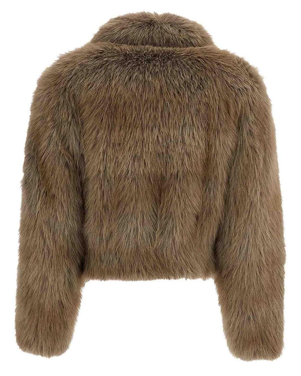 Stand Studio Brown Lena Cropped Faux Fur Zip-Up Jacket