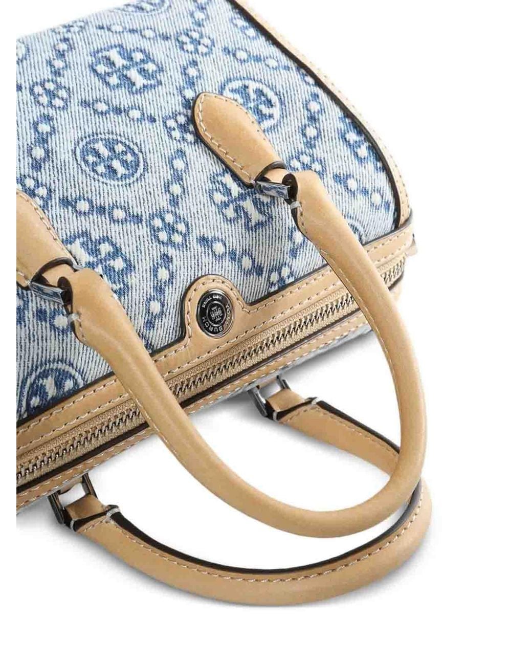 Tory Burch Blue T Monogram Denim Petite Barrel Bag